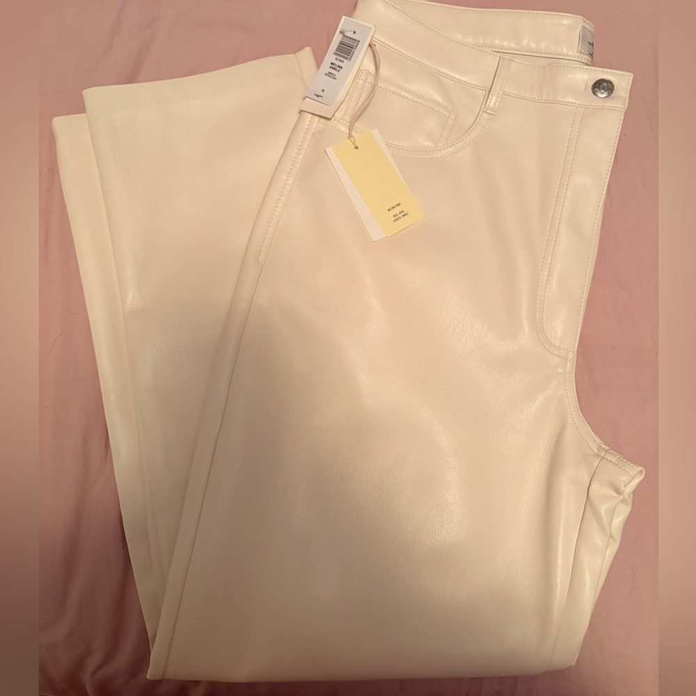 Aritzia Ivory Faux Leather Straight-Leg Pants
